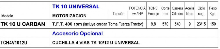 Foto 6 > TK 10 Universal > CORTALEÑA HIDRAULICO -  9,8 Tons.